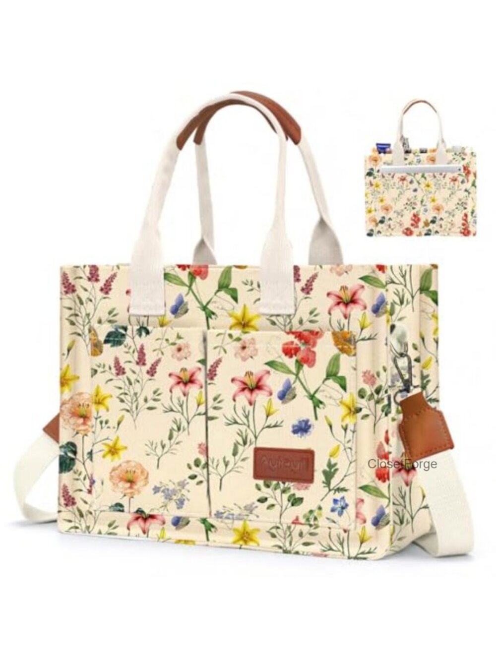 Canvas Tote Bag for Women with Pockets Crossbody Shoulder Handbag Work Casual